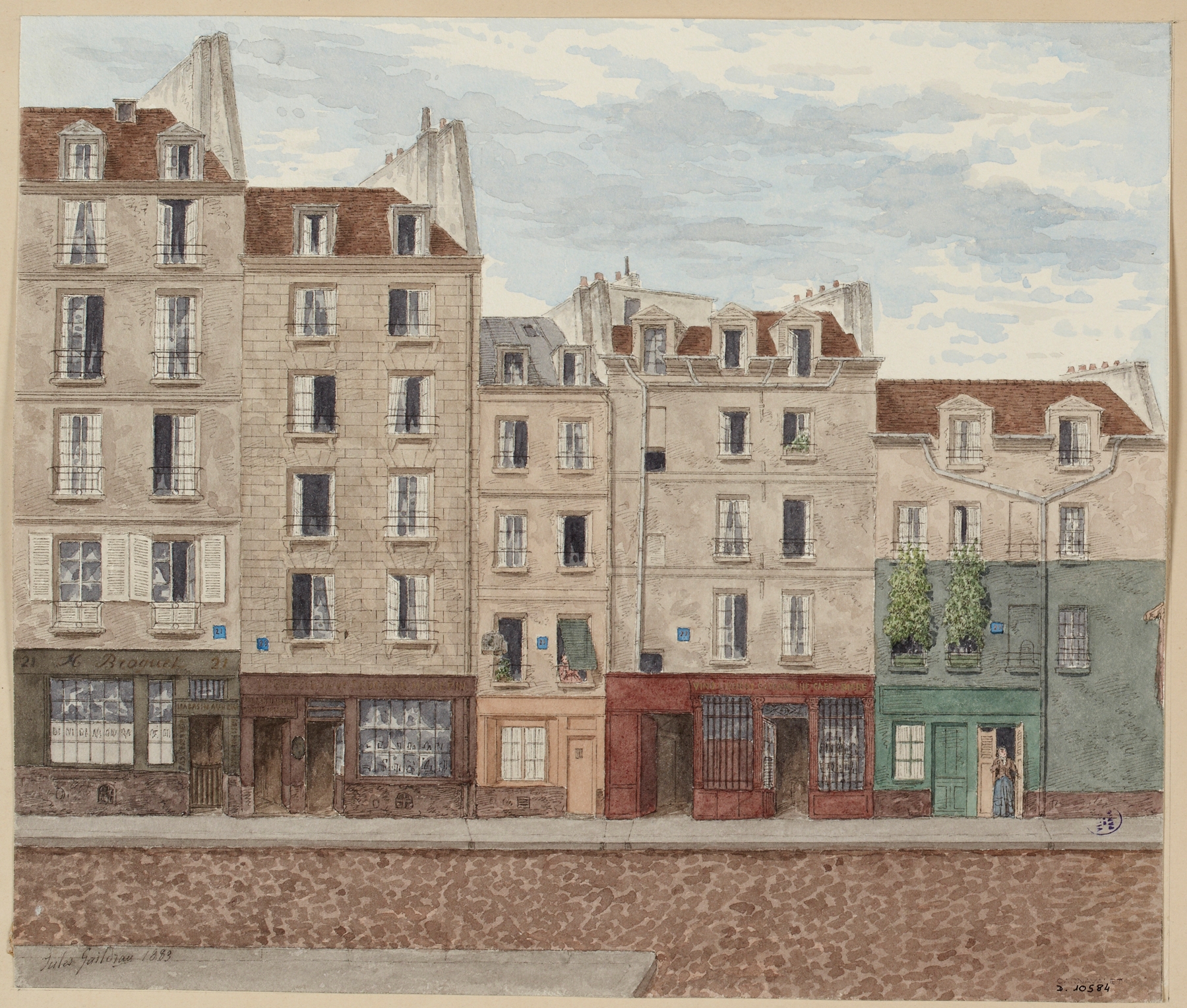 Urban landscape oil painting by Jules Gaildrau depicting Rue des Filles-Dieu.