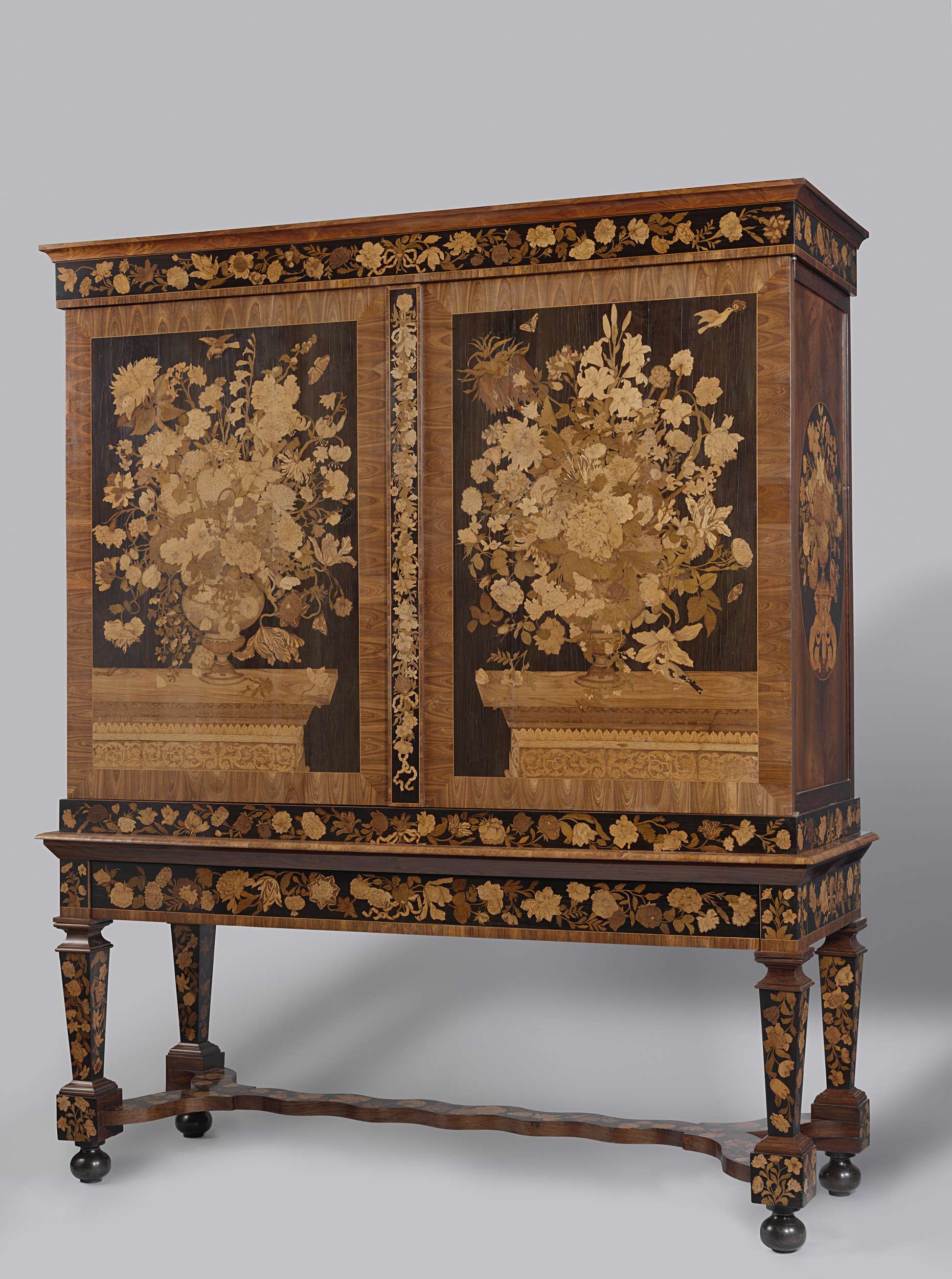 Cabinet with inlaid flower vases, wood, Jan van Mekeren