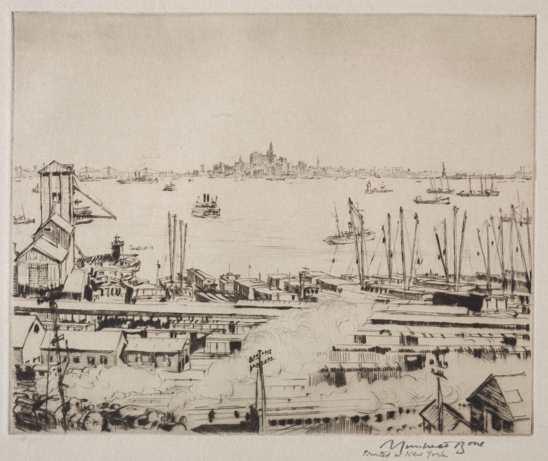 Manhattan from Staten Island, by Muirhead Bone, public domain