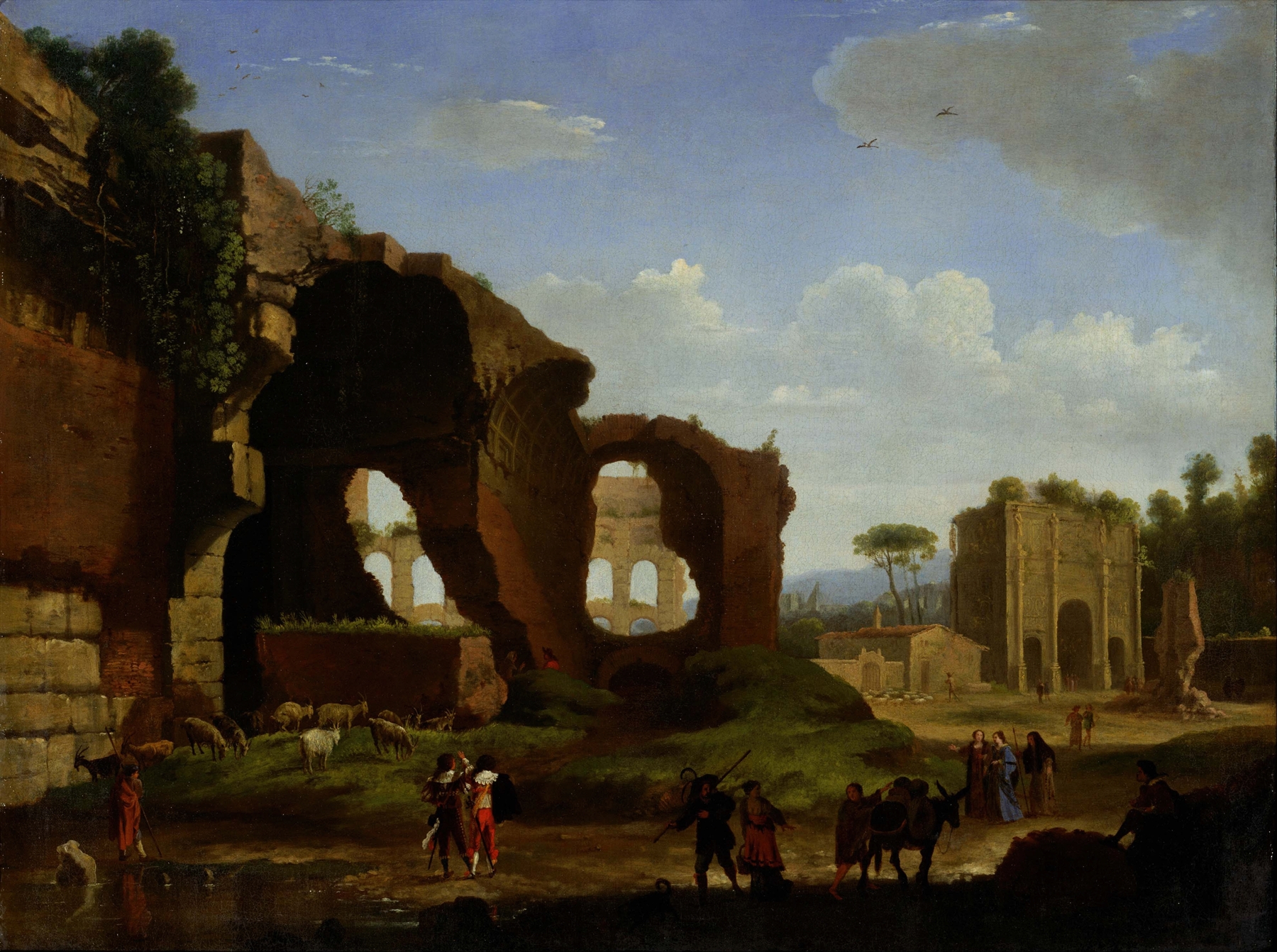 A Roman view of the Temple of Venus and Rome with the Colosseum, oil painting by Herman van Swanevelt