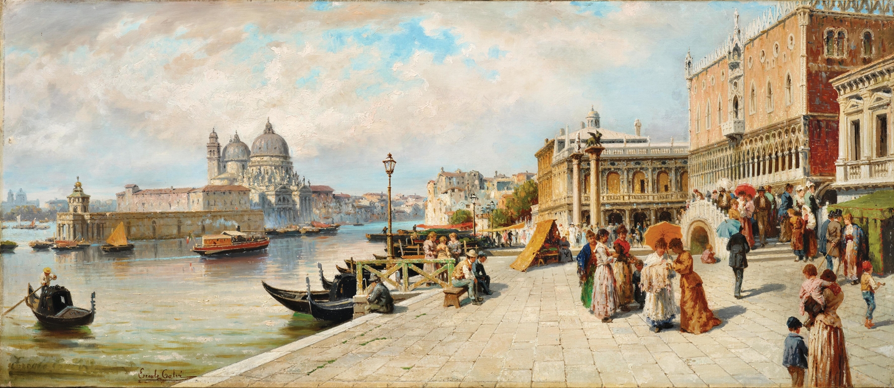 Venetian architecture scene, oil on canvas by Ercole Calvi