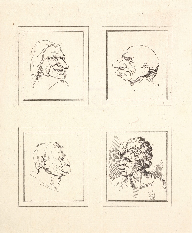 A drawing featuring caricatures by Wenceslaus Hollar, inspired by Leonardo da Vinci.