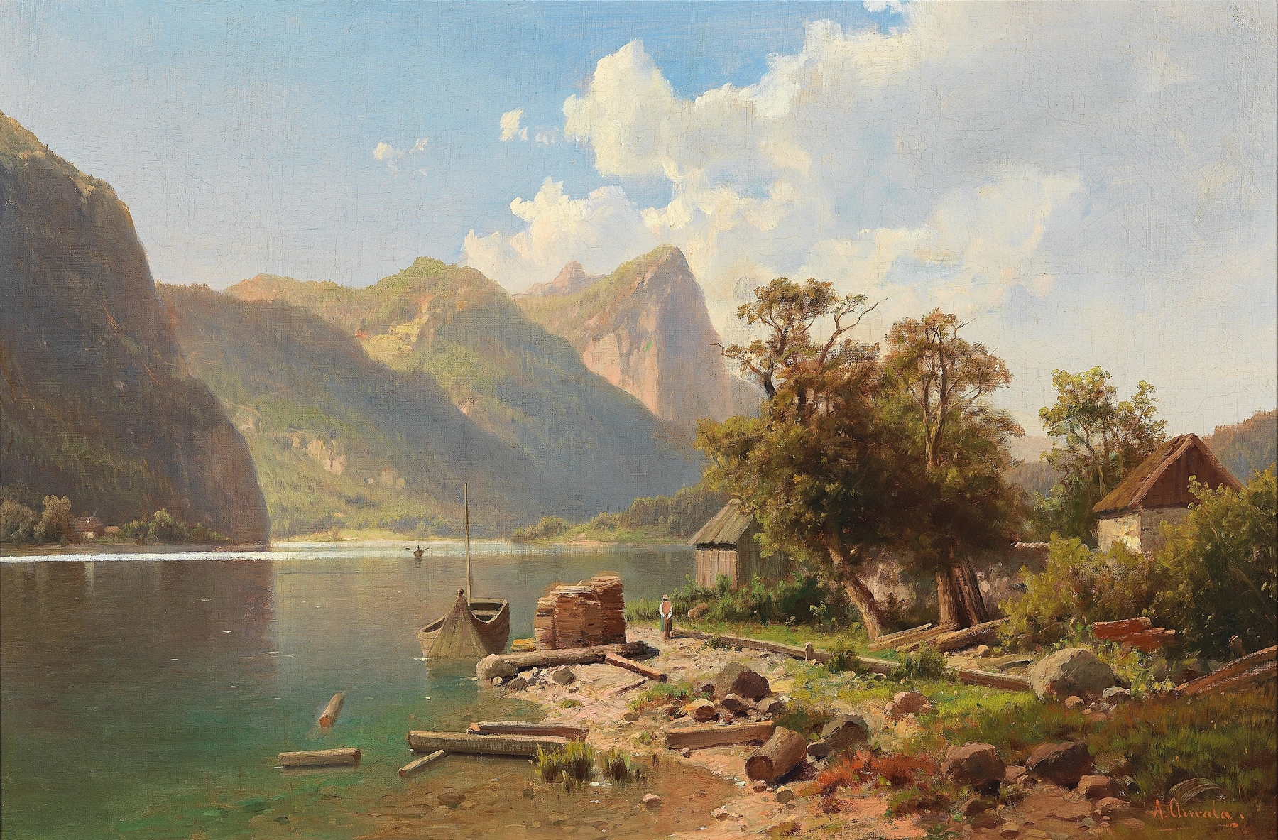 Vibrant scene with figures and water, oil painting by Adolf Chwala