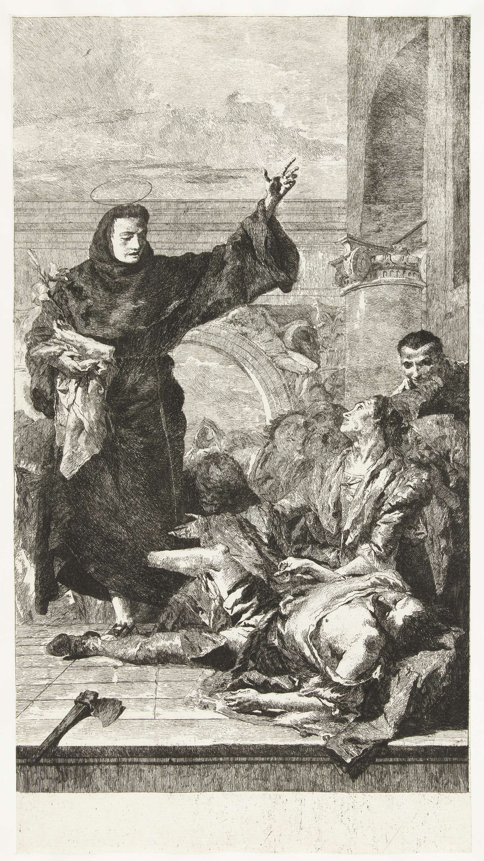 Heilige Antonius van Padua verricht wonder, by Lorenzo Baldissera Tiepolo, public domain