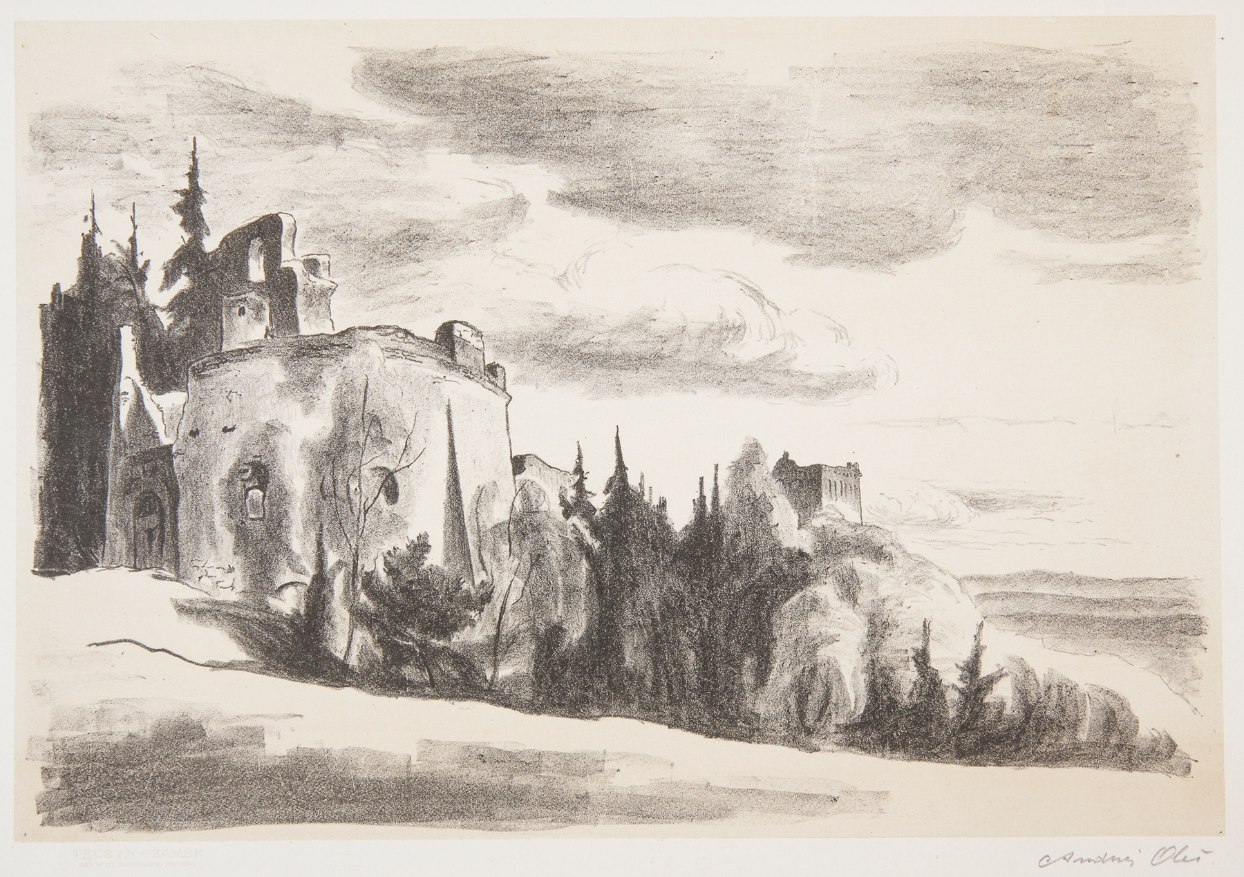 Castle Tęczyn by Andrzej Zygmunt Oleś, oil painting depicting a landscape.