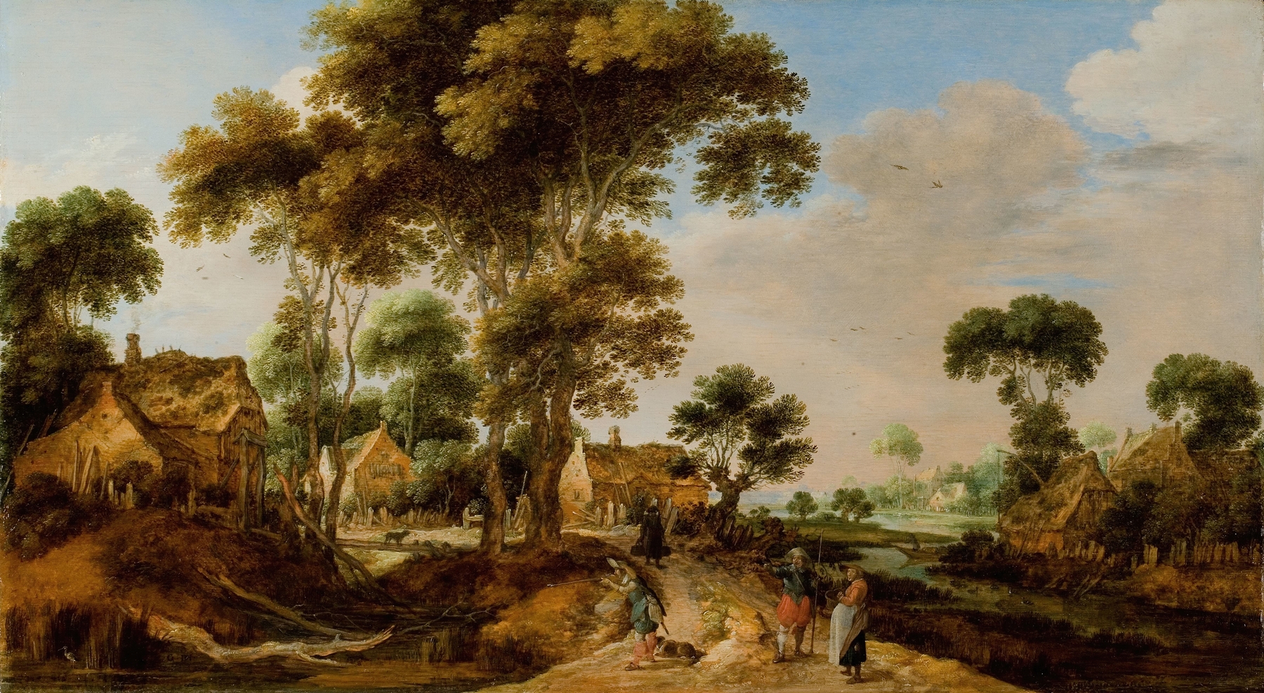 Landscape featuring a dirt road and lush greenery by Gillis Claesz. de Hondecoeter, oil painting