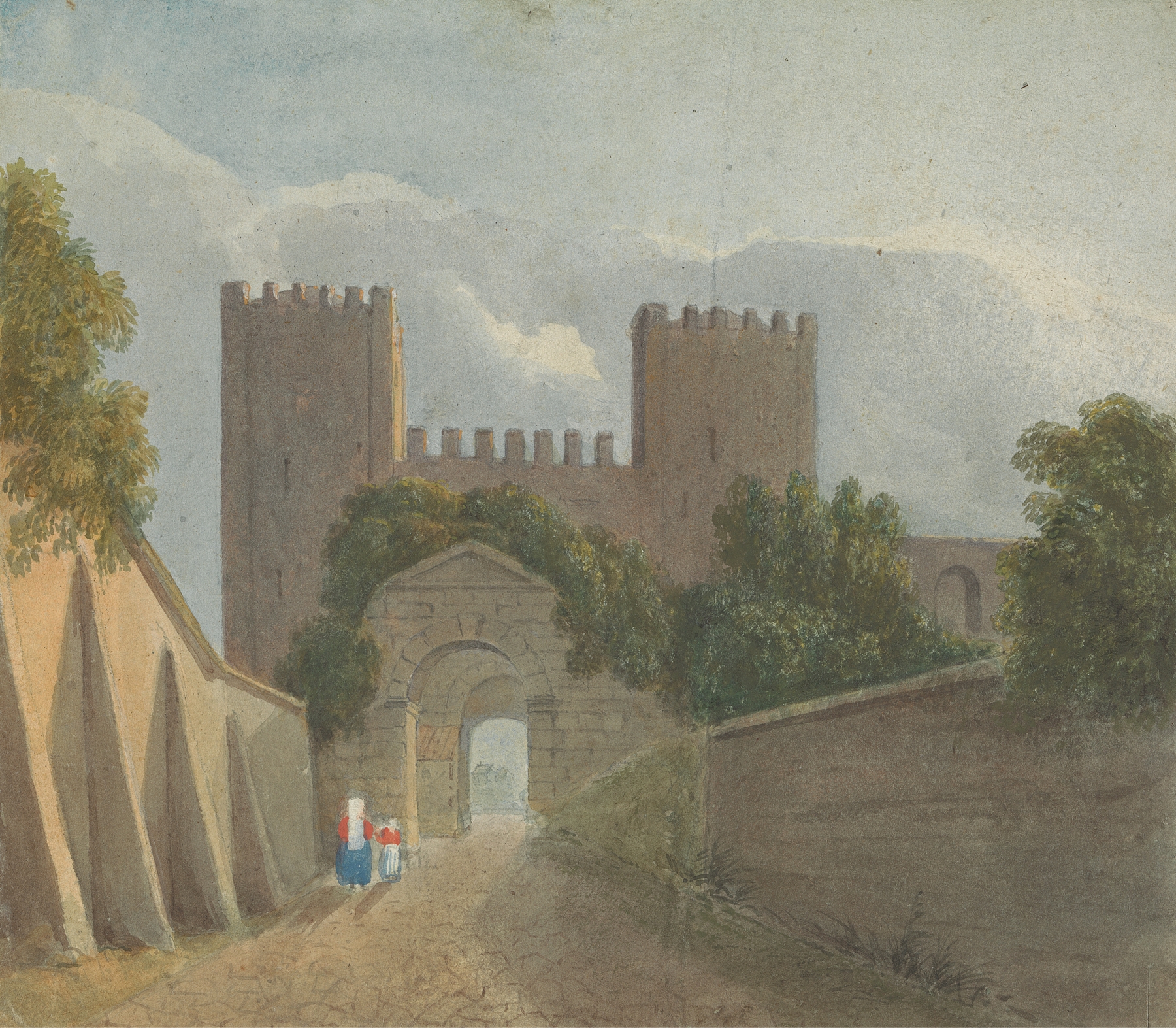 Arco di Druso by Isaac Weld, Romanticism, depicting a grand arch in sunlight