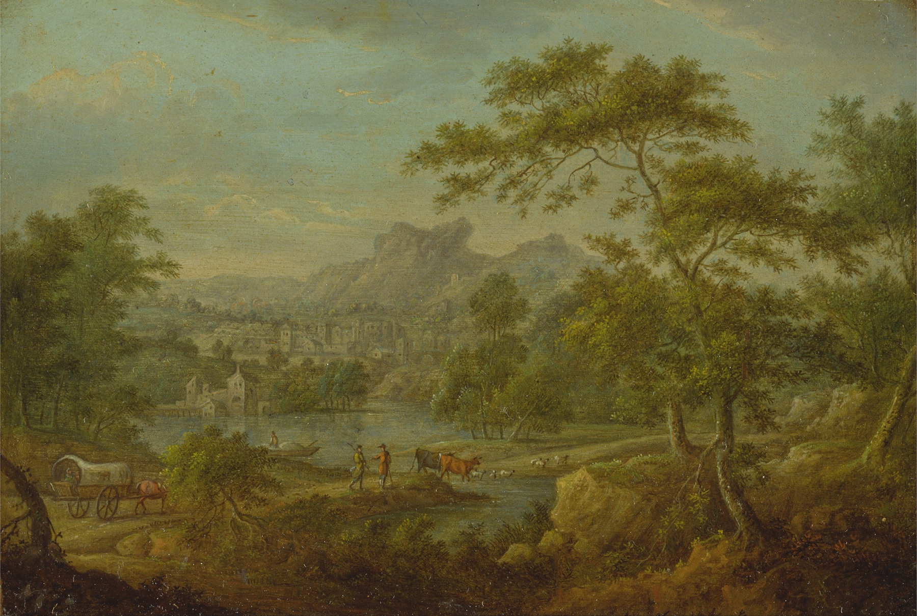 An Imaginary Landscape with a Wagon by Thomas Smith of Derby, oil painting