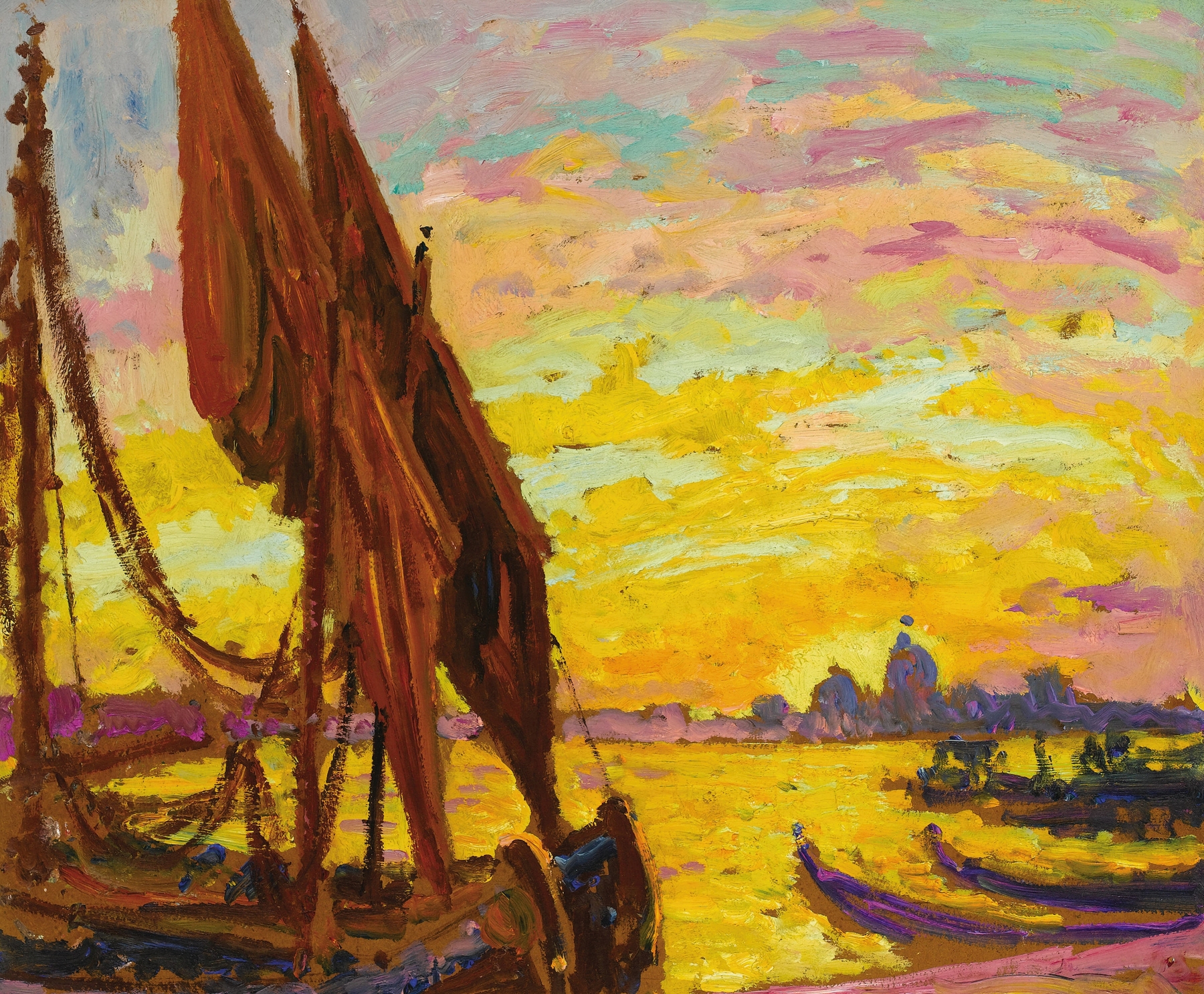 Lido Venice Sunset by William Samuel Horton, oil on canvas, depicting a sunset over Venetian waters
