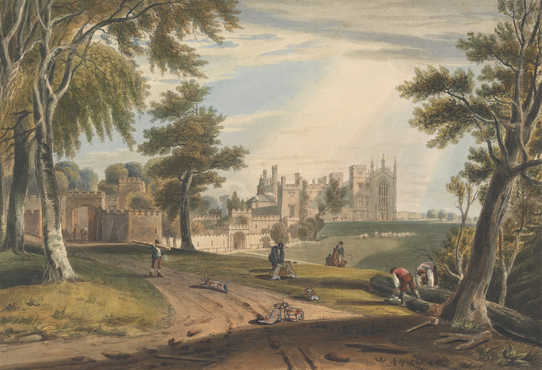Landscape with trees and hills in oil painting by John Hill
