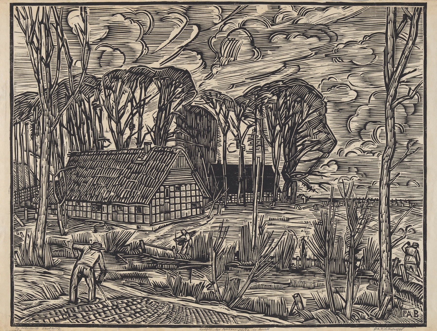 Westfalian Peasant Homestead in Autumn by Peter August Böckstiegel, oil painting of a rural landscape.