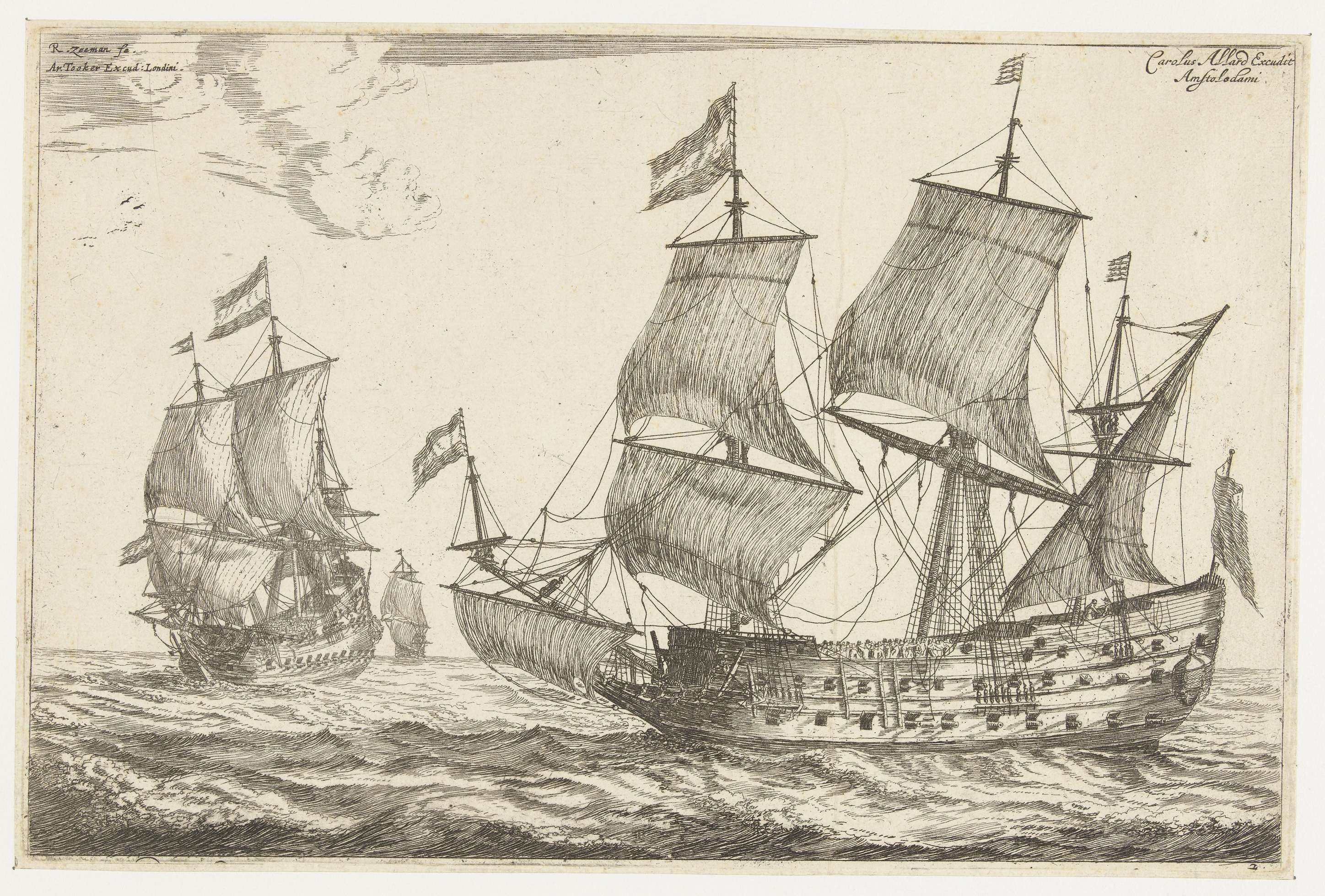 Twee grote oorlogsschepen, by Reinier Nooms, public domain
