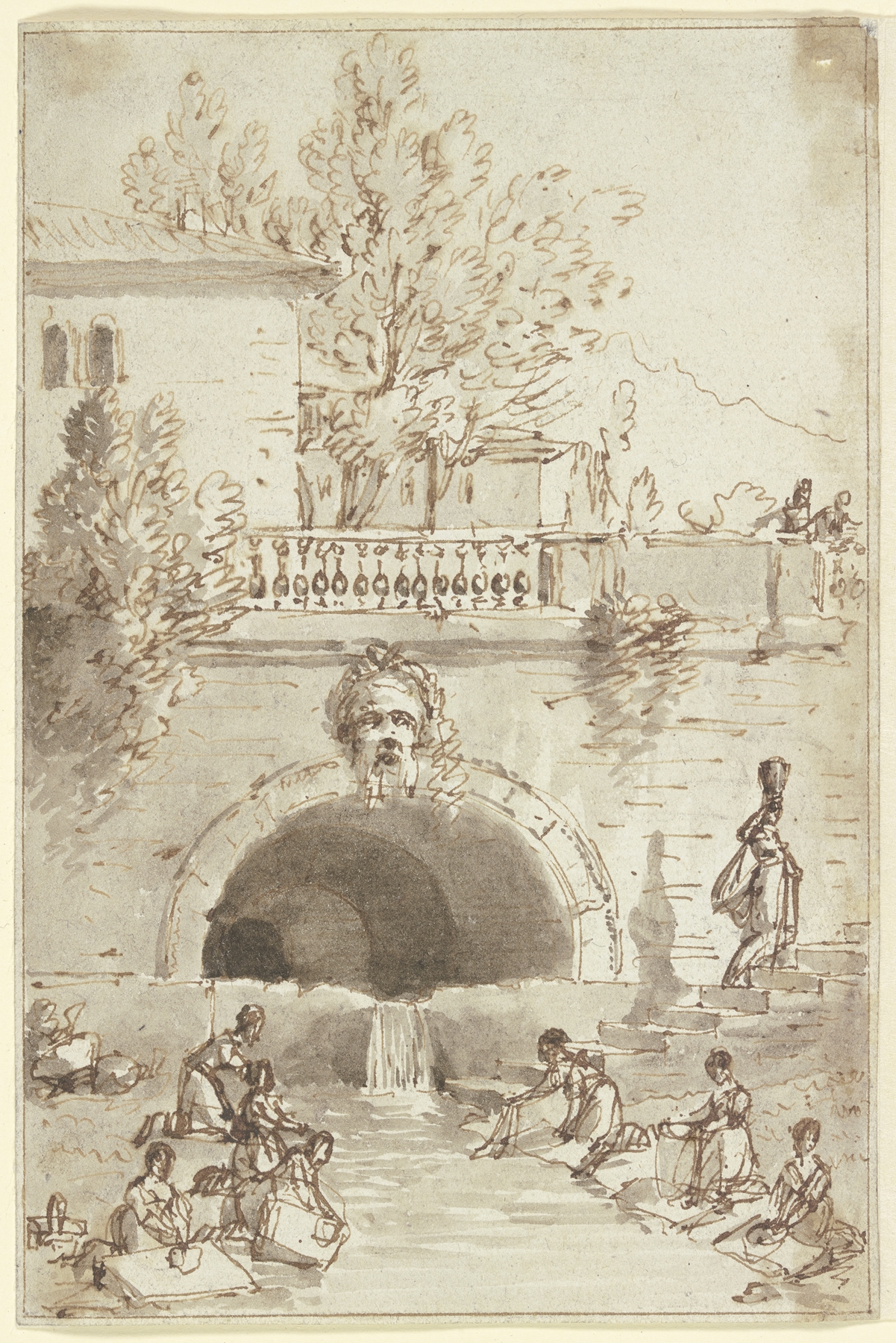 Wäscherinnen an einem alten Brunnen by Hubert Robert, depicting women at a fountain.