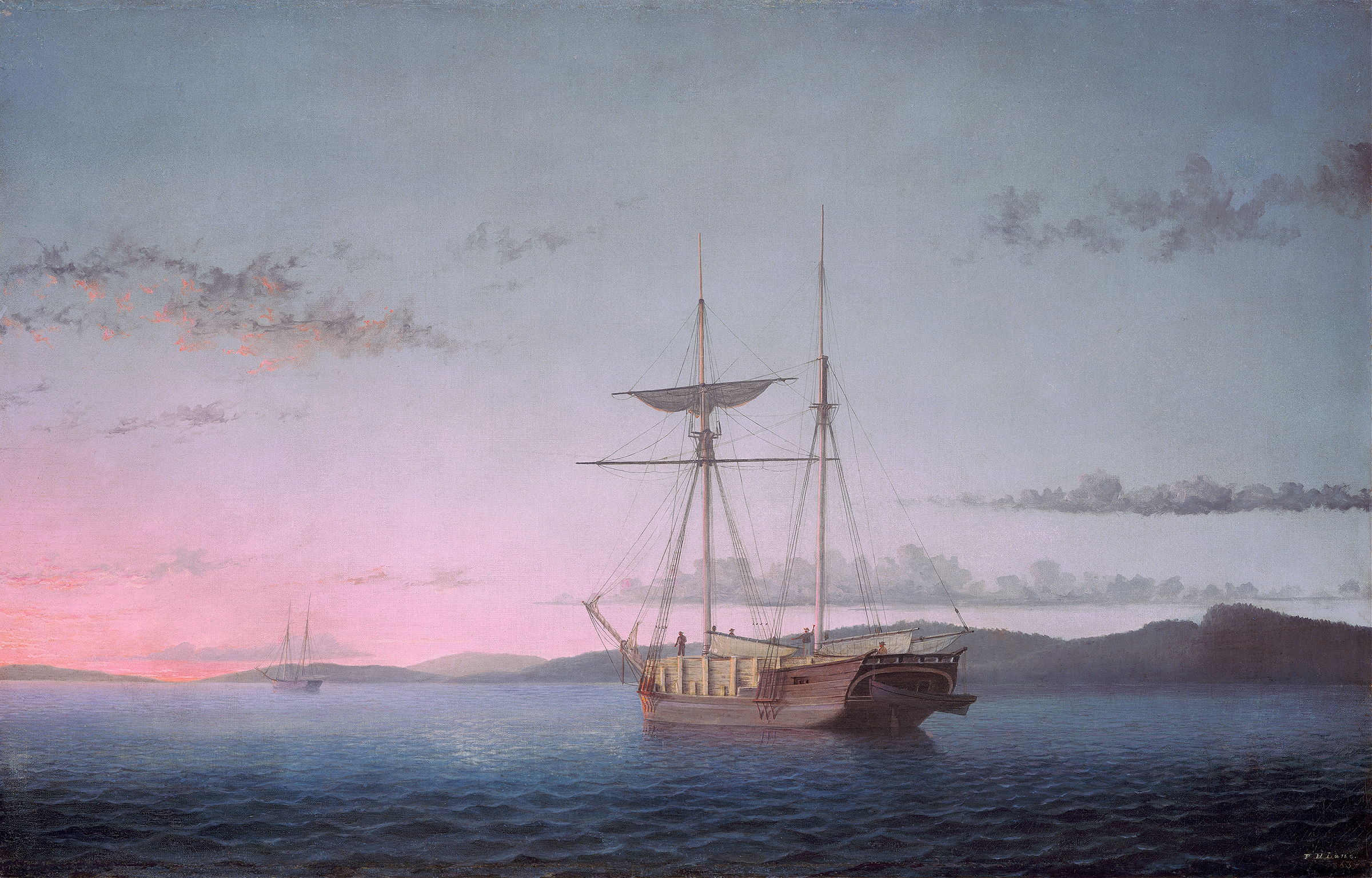 Lumber Schooners at Evening on Penobscot Bay, oil on canvas by Fitz Henry Lane