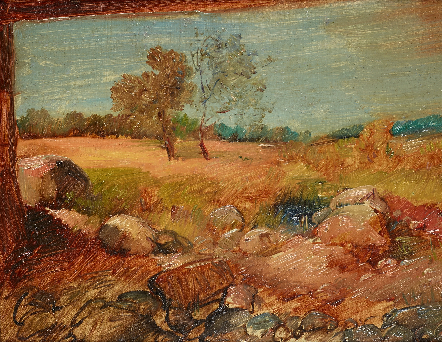 Watercolour by Wilhelm Busch depicting a barn scene with light filtering through and shadows on the ground.