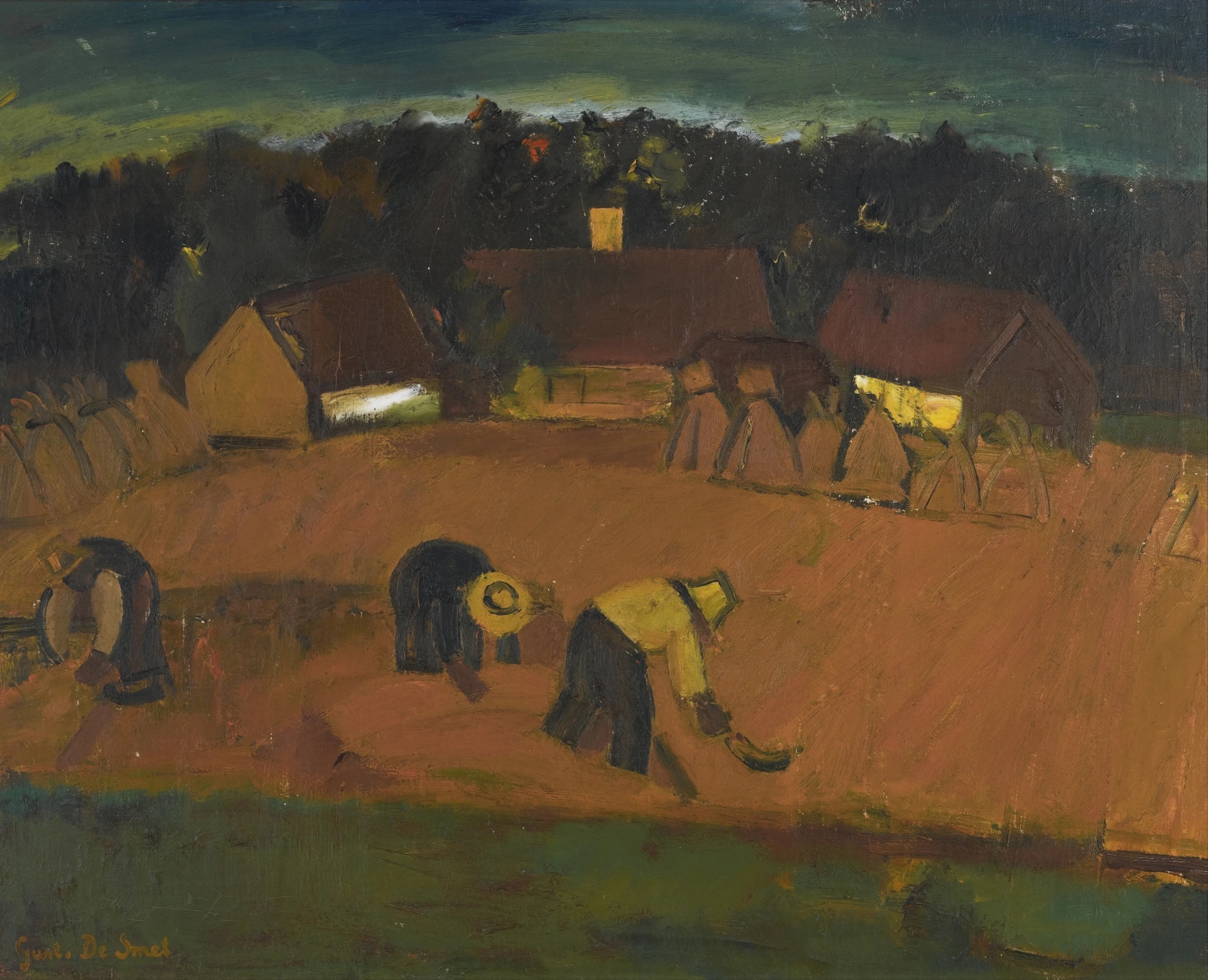 La Moisson by Gustave De Smet, oil on canvas depicting golden fields and a vibrant landscape.