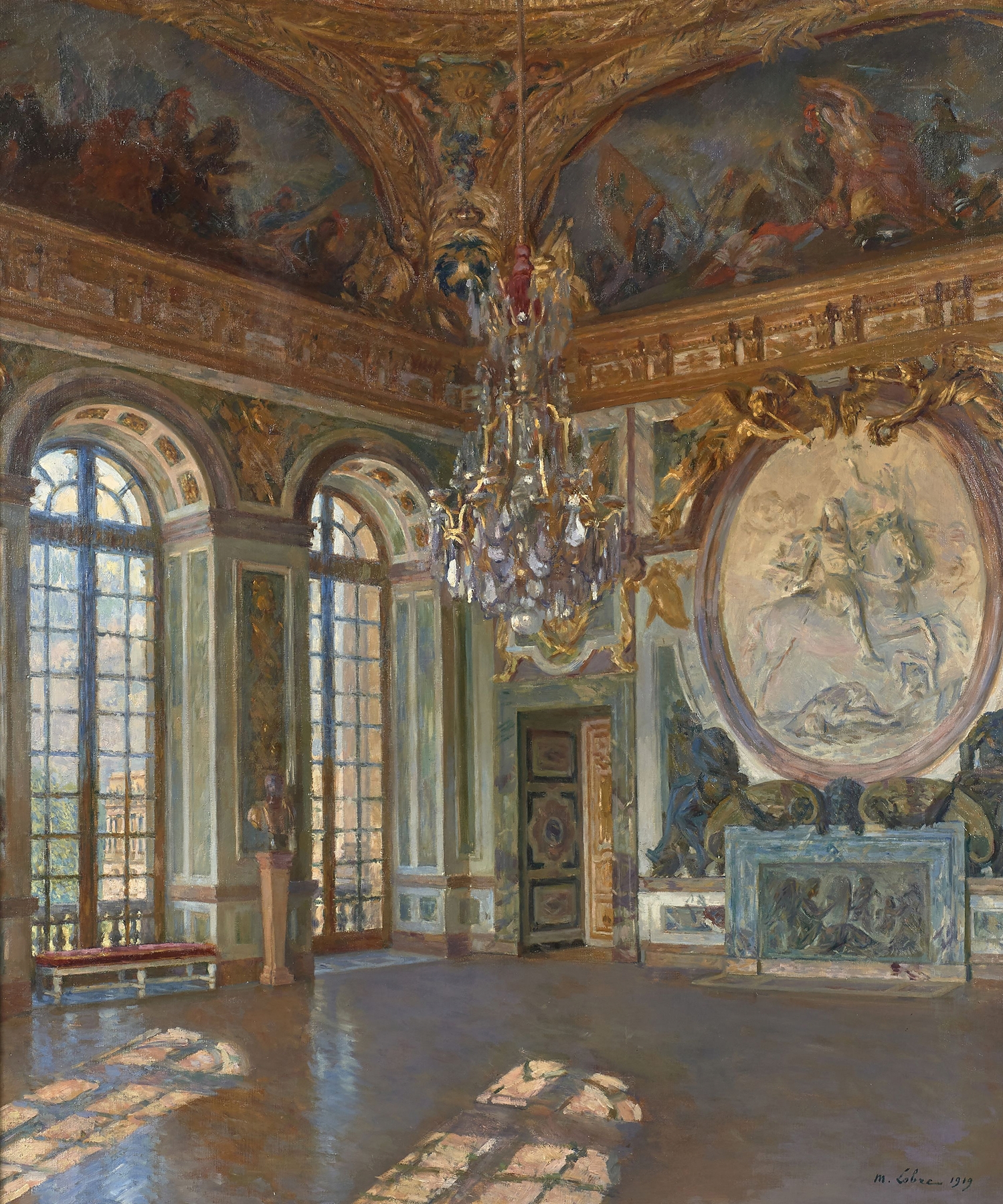 Interior scene of Le Salon de la Guerre à Versailles by Maurice Lobre, Rococo style