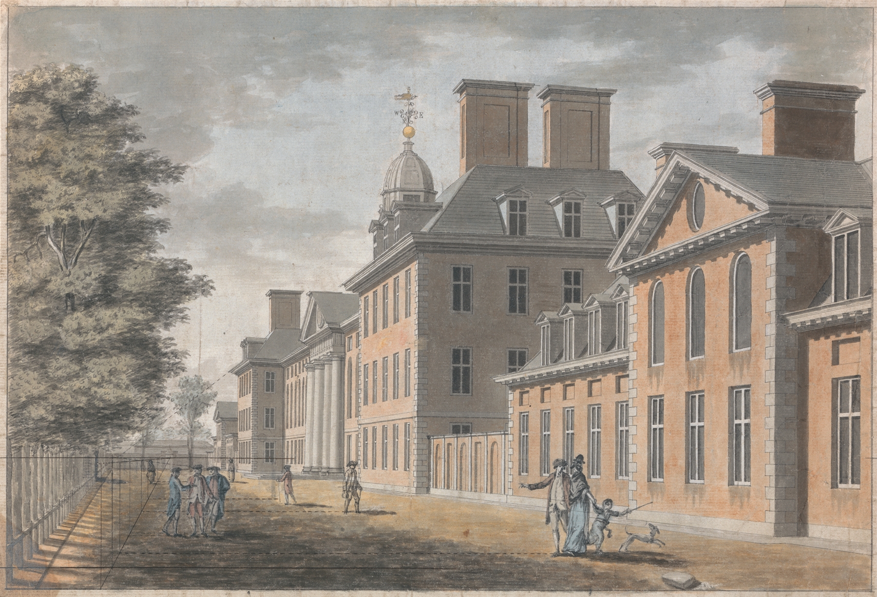 A View of the North Front of Chelsea Hospital, by Thomas Malton, public domain
