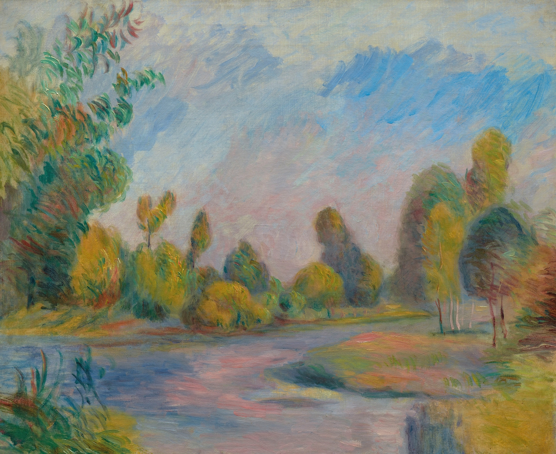 Au bord de la rivière, by Pierre-Auguste Renoir, public domain