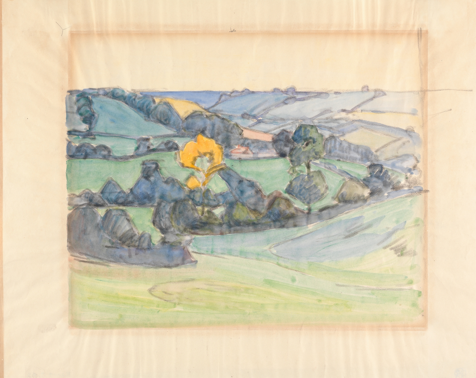 Near Brimley Hill by Robert Polhill Bevan, oil painting depicting a vibrant landscape.