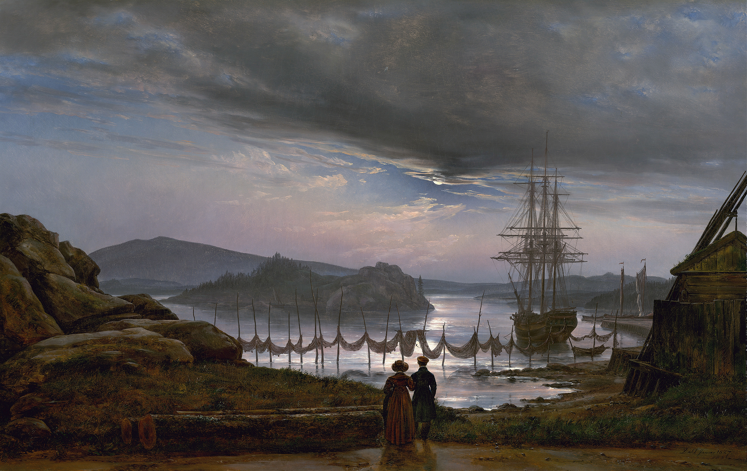 Landscape oil painting by Johan Christian Dahl depicting a tranquil sky and horizon.