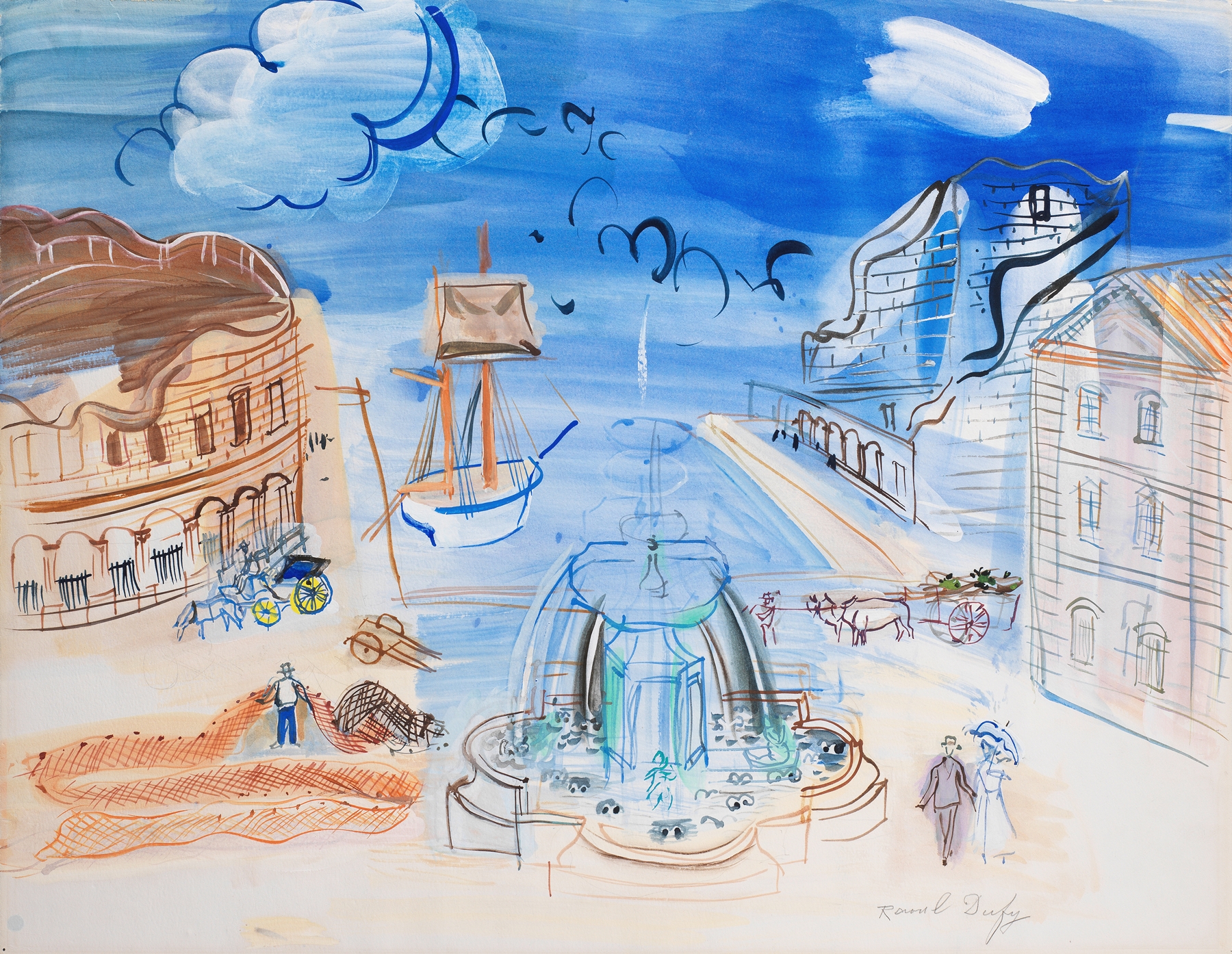 Composition au port et à la fontaine, by Raoul Dufy, public domain