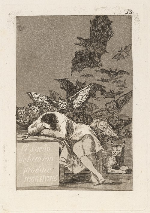 Goya's 'The Sleep of Reason Produces Monsters' illustrates the chaos of the subconscious.