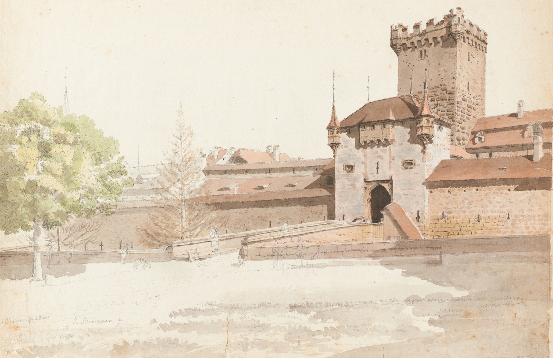 Architecture scene with archway and cobblestones by Johann Jakob Biedermann
