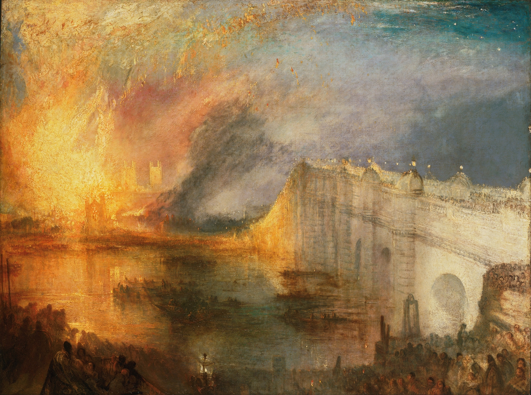 The Burning of the Houses of Lords and Commons, October 16, 1834, by Joseph Mallord William Turner, public domain