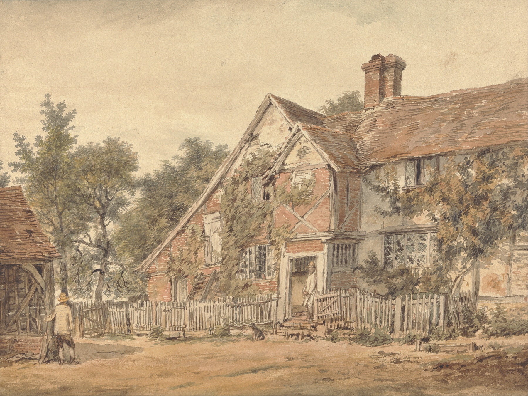 A Farmhouse by William Henry Hunt, watercolor on paper depicting a rural landscape with gentle light.