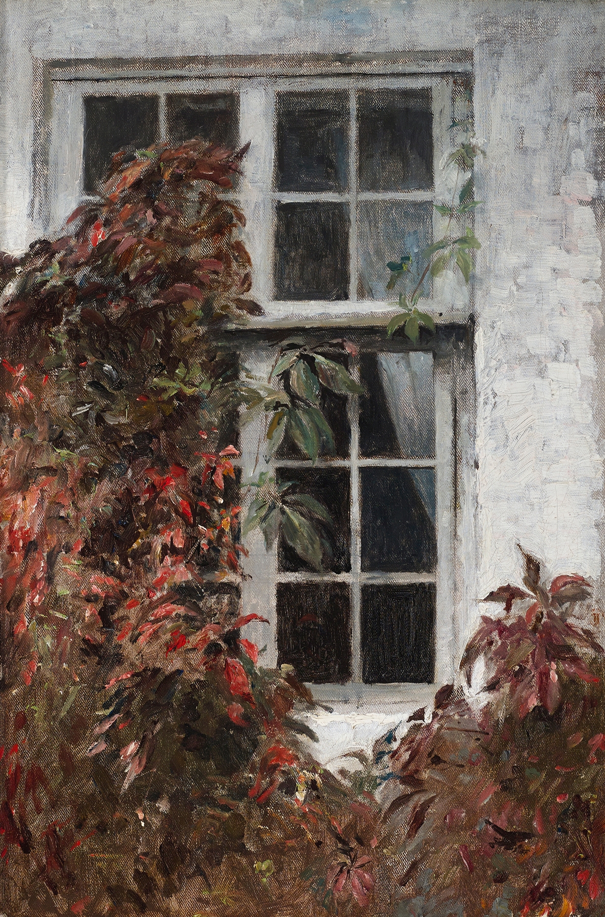 Ivy on a window by Peter Ilsted, oil on canvas