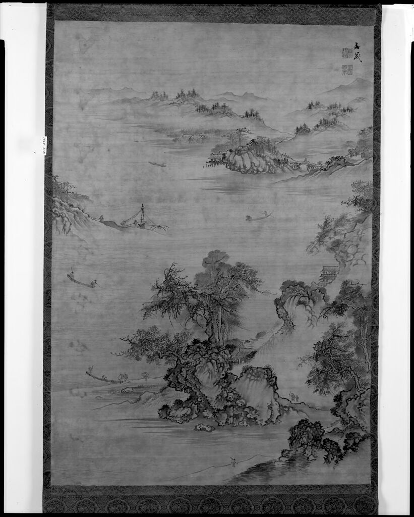 Summer Landscape by Tani Bunchō, silk medium depicting tranquil mountains and nature.
