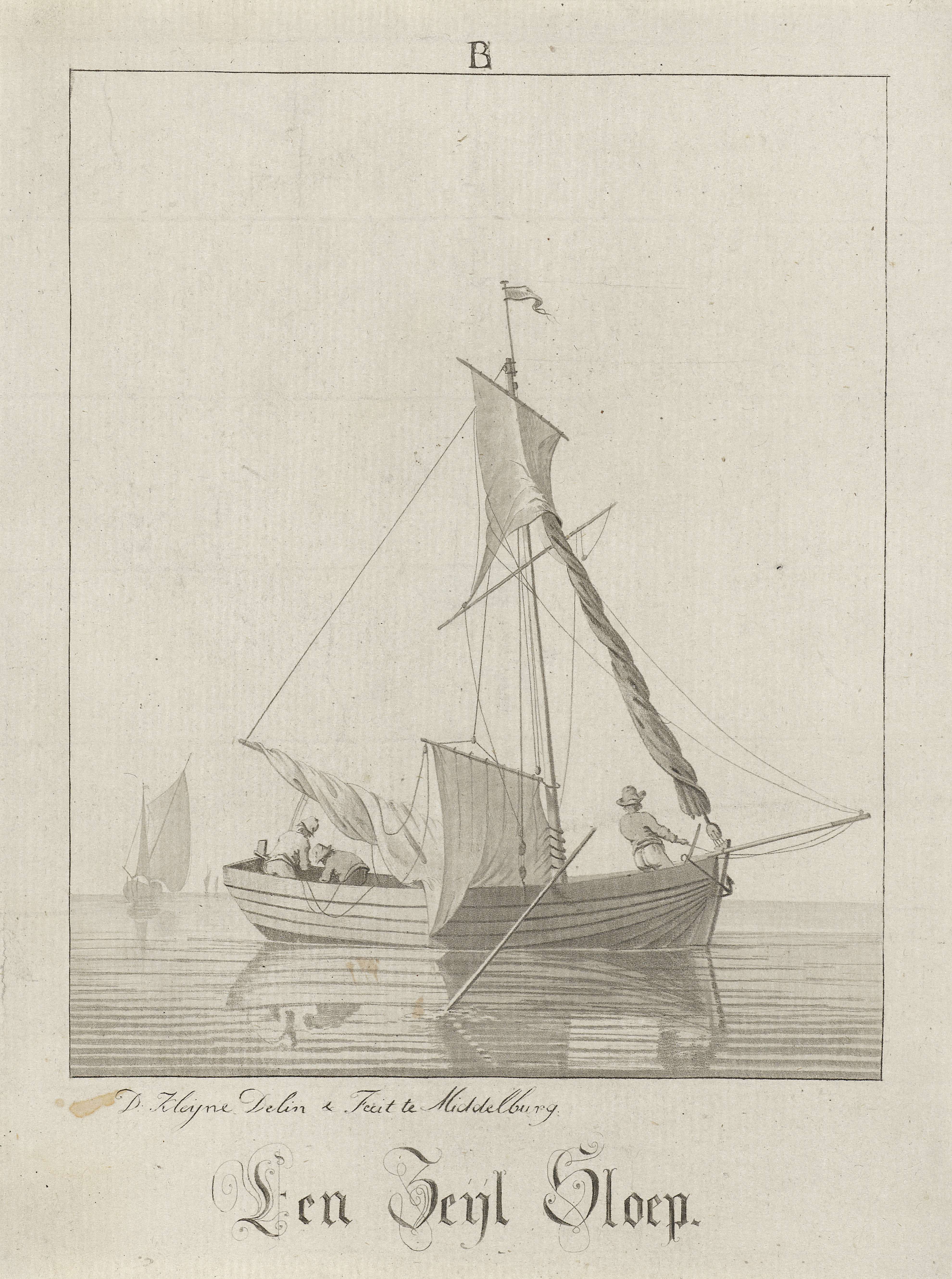 Aquatint by David Kleyne depicting a boat with three figures on water