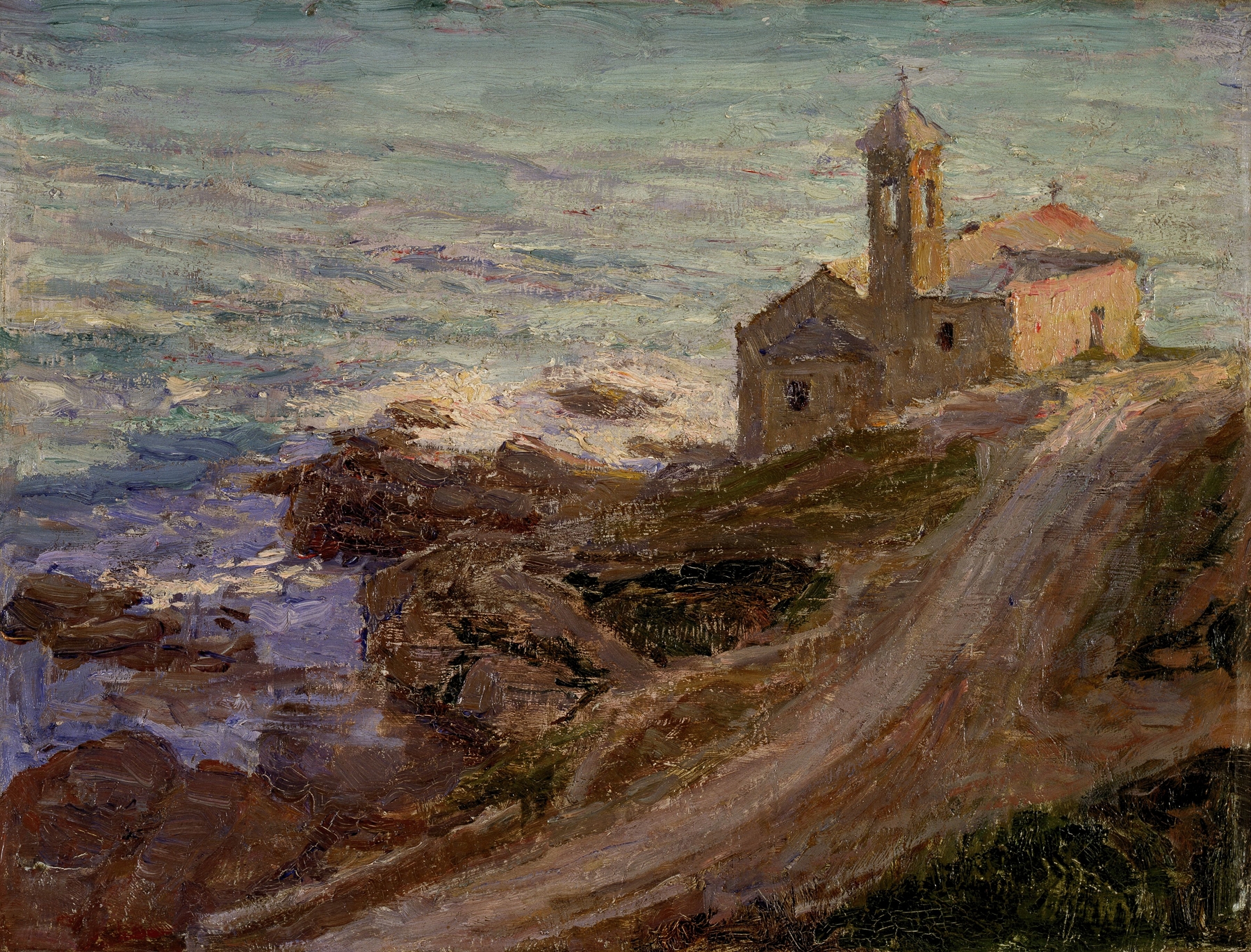The Church of Sant’Ampelio in Bordighera, oil on canvas by Georges Léon Ernest Buysse