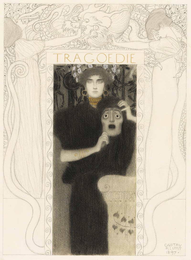 Gustav Klimt's 'Tragödie' explores themes of tragedy through rich colors and intricate patterns.