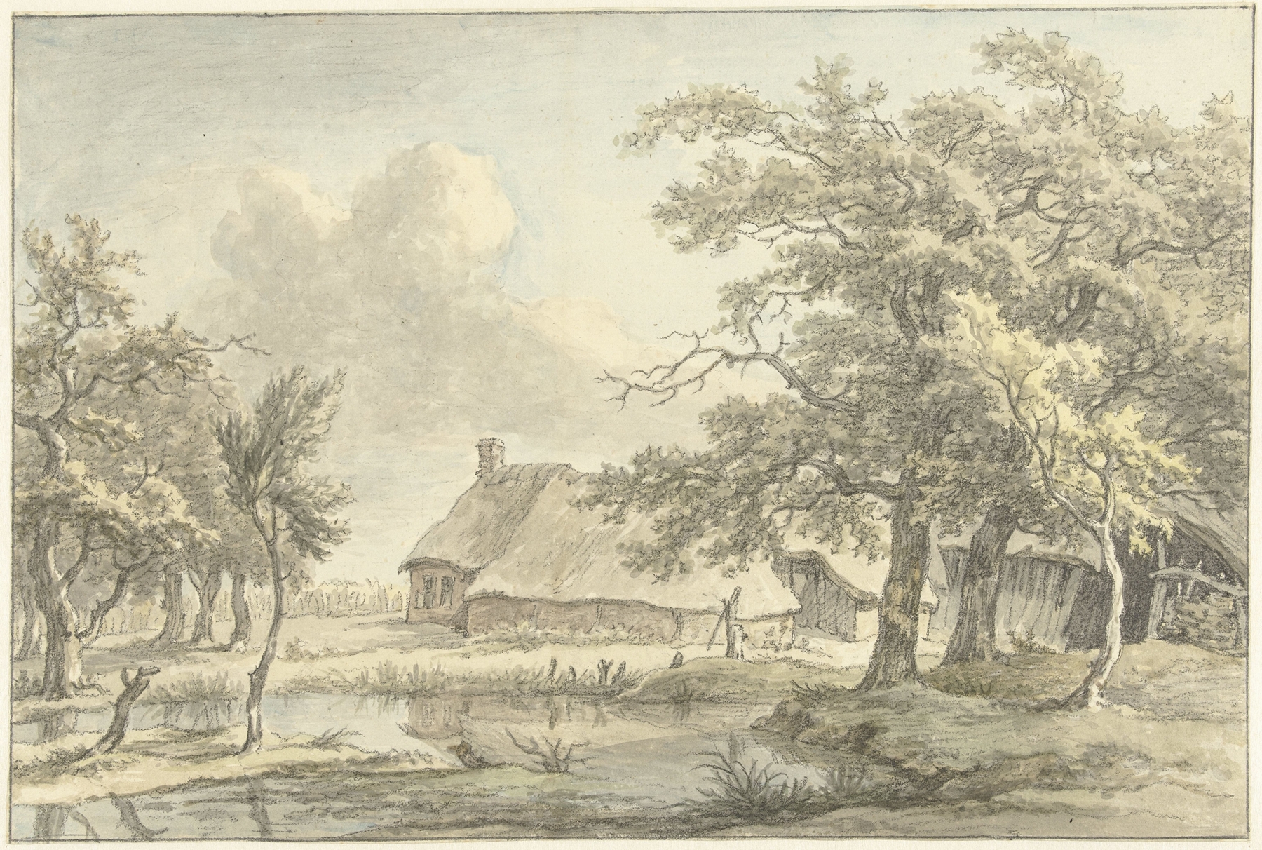 Landscape of a weathered barn at a rural farm by Egbert van Drielst, oil painting