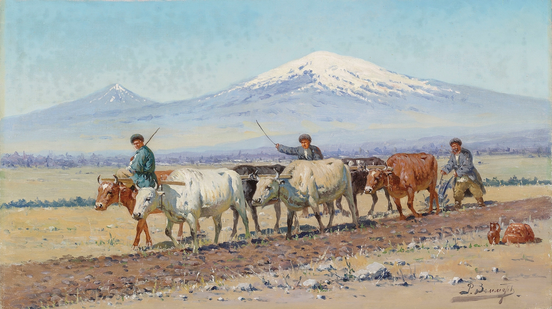 Driving oxen under burden, oil painting by Richard Karlovich Zommer
