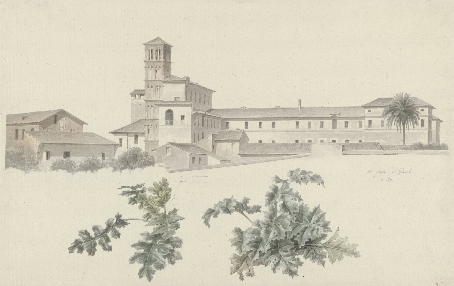 The Basilica of Santi Giovanni e Paolo in Rome, watercolor on paper by Josephus Augustus Knip