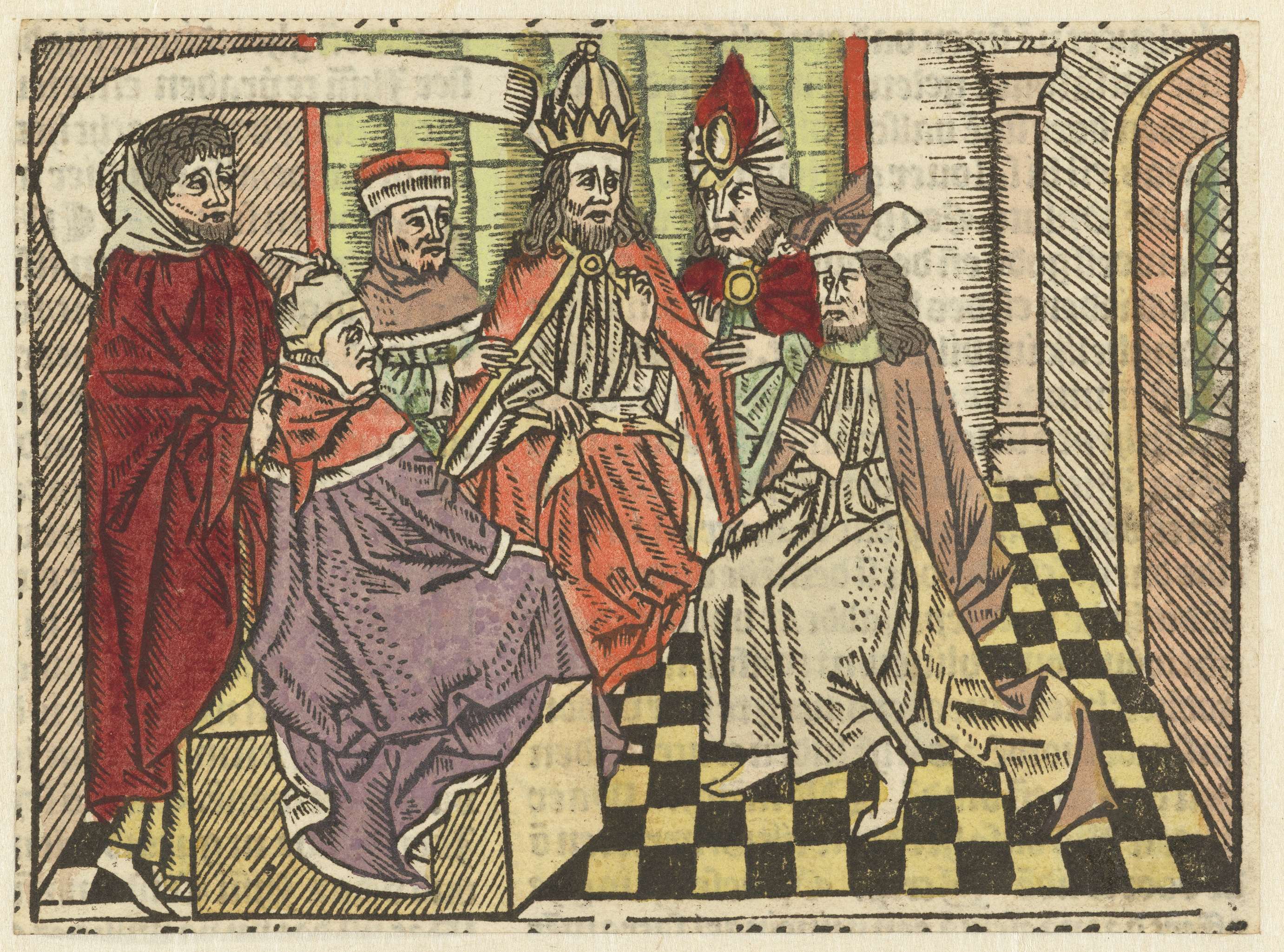 Religious scene with Judas and the high priest, oil painting by Meester van Antwerpen (I)