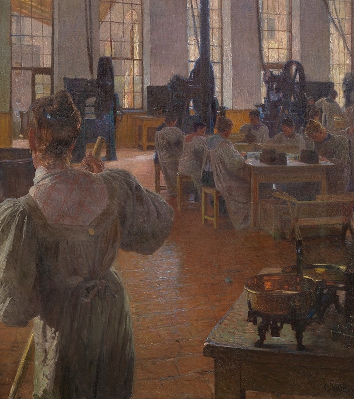A depiction of workers in a coffee factory by Carl Moll.
