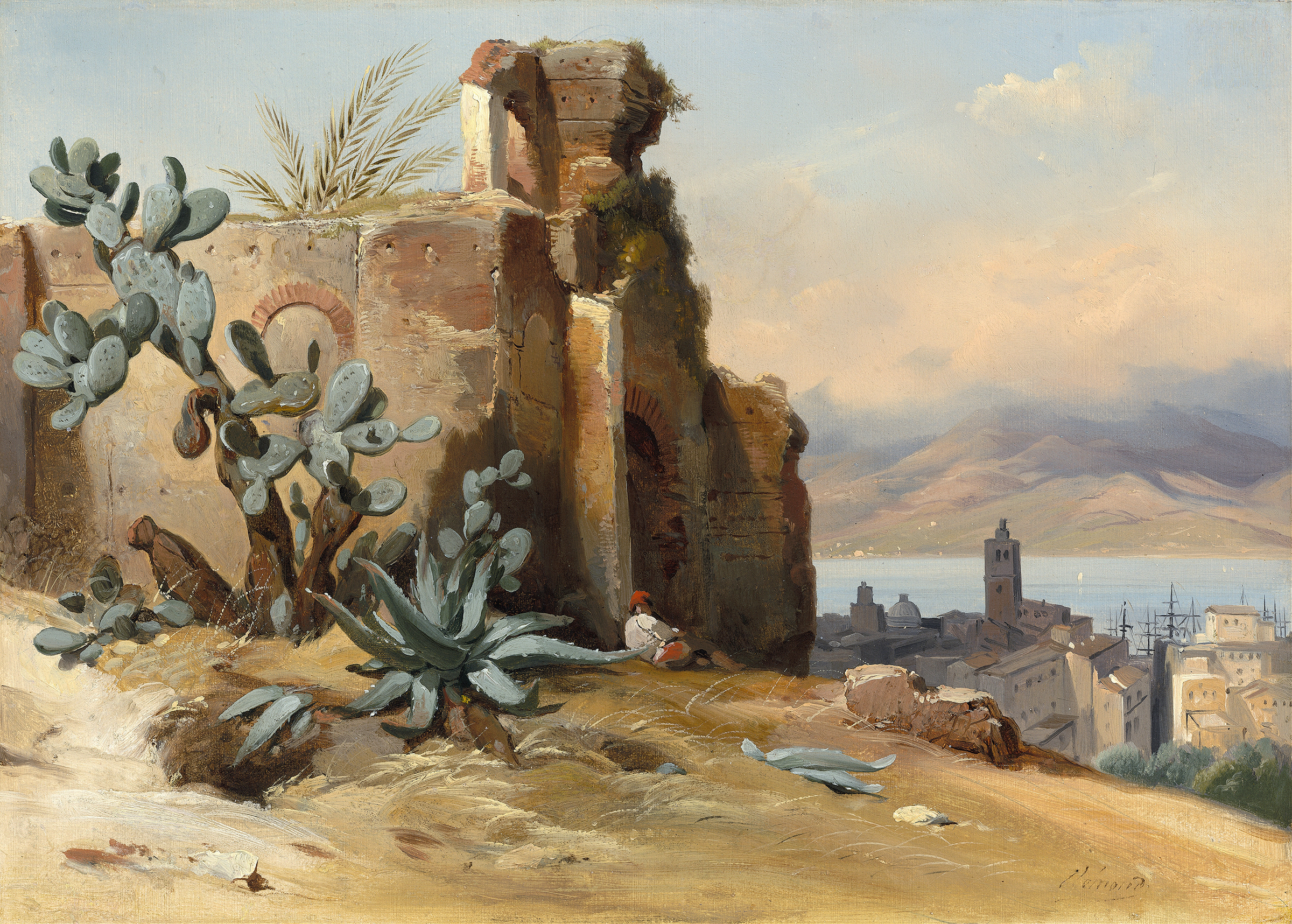 Ancient ruins in Sicily by Jean-Charles Joseph Rémond, oil painting