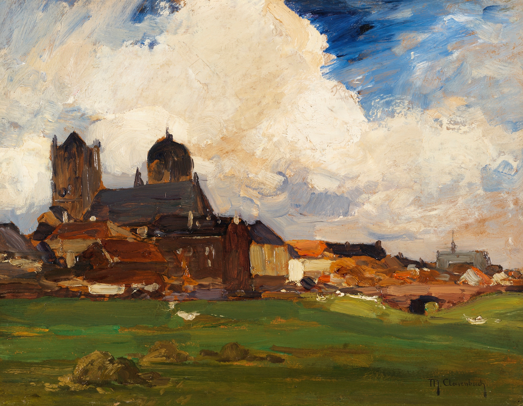 Landscape featuring St. Quirinus-Münster, oil on canvas by Max Clarenbach