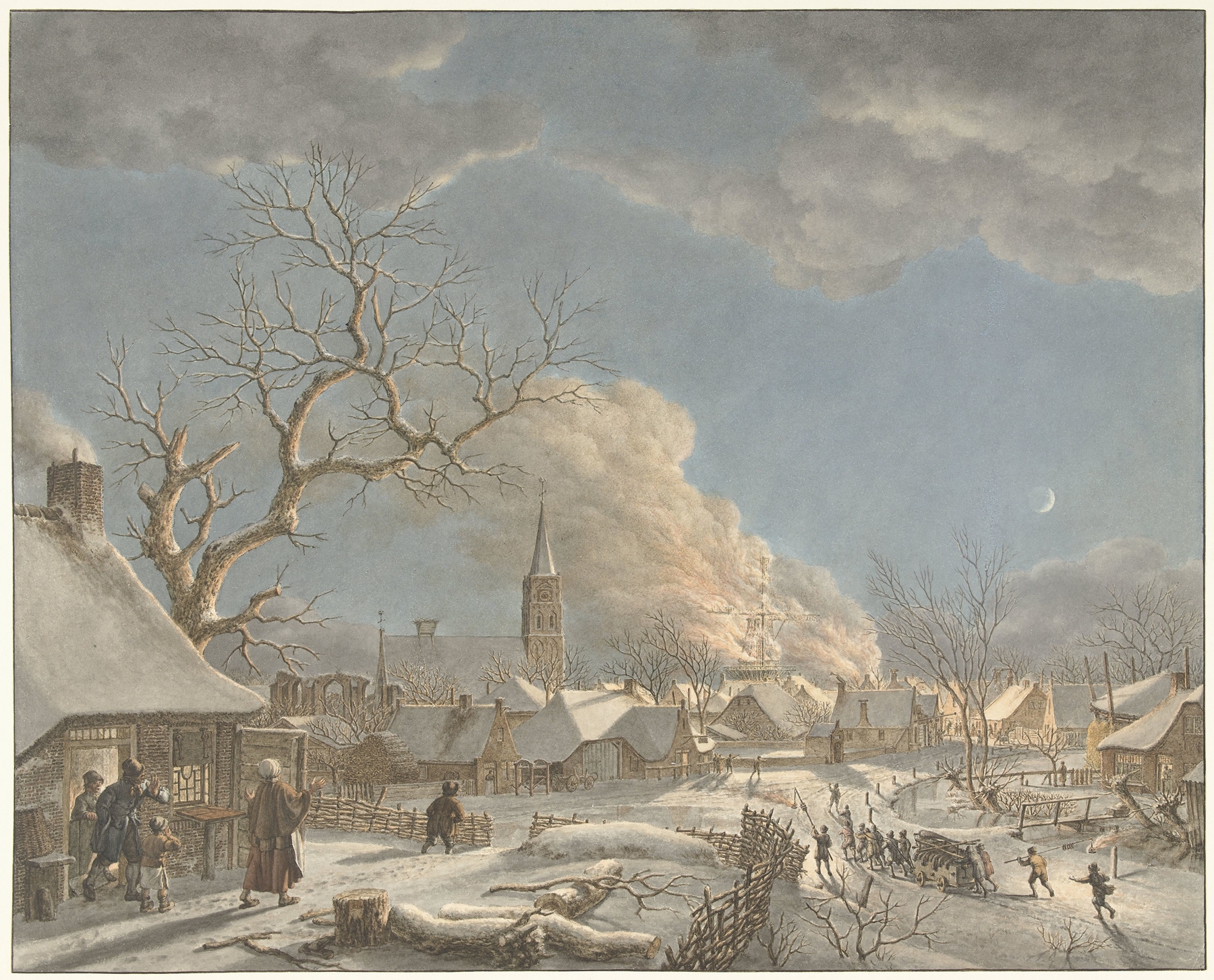 Winter, nacht en vuur by Jacob Cats, oil painting depicting a warm hearth in a dark winter landscape.