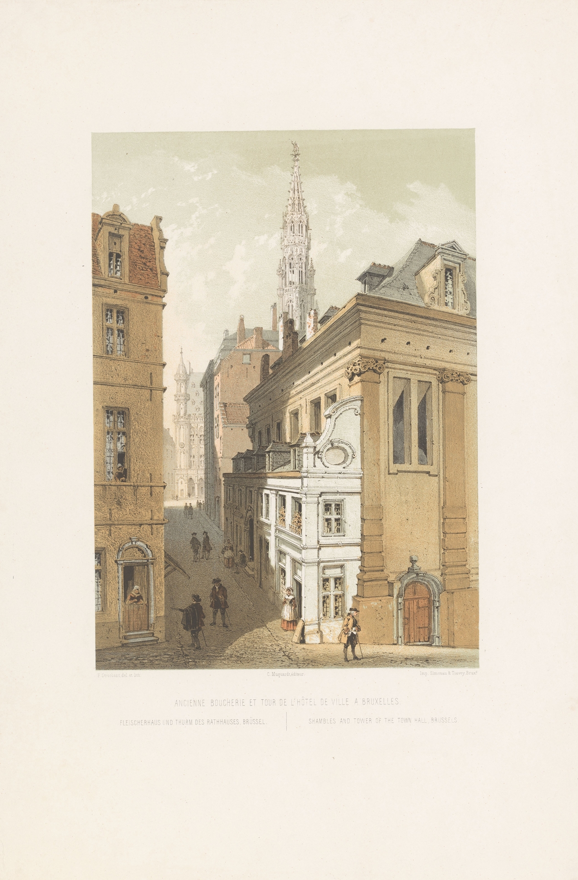 Architecture scene featuring sunlight on cobblestones by François Stroobant