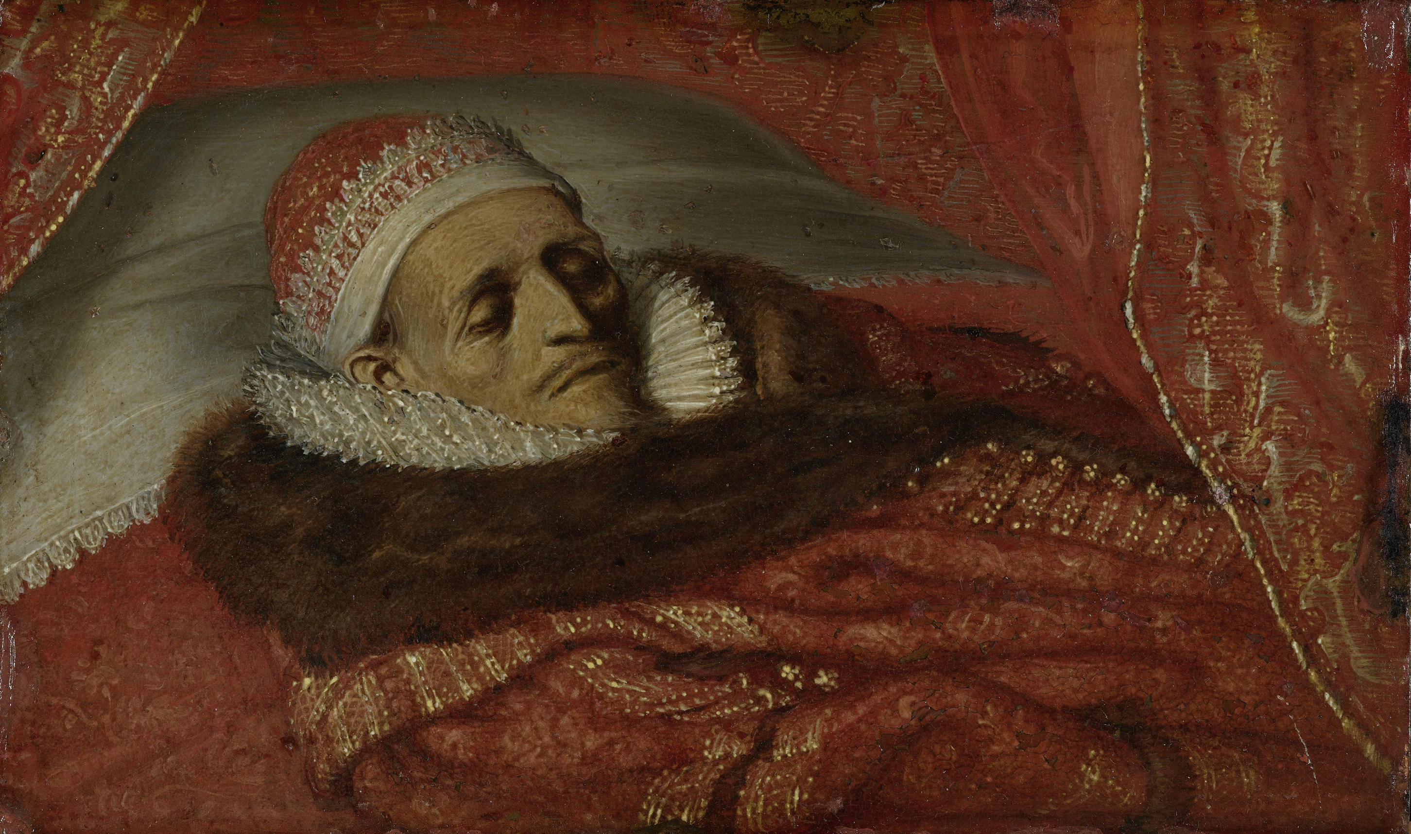 Historical portrait of Prince Maurice in state, oil on copper by Adriaen Pietersz van de Venne