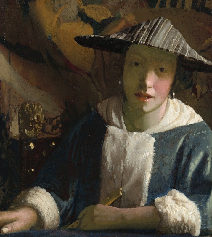 A young girl playing a flute, showcasing Vermeer's characteristic use of light.