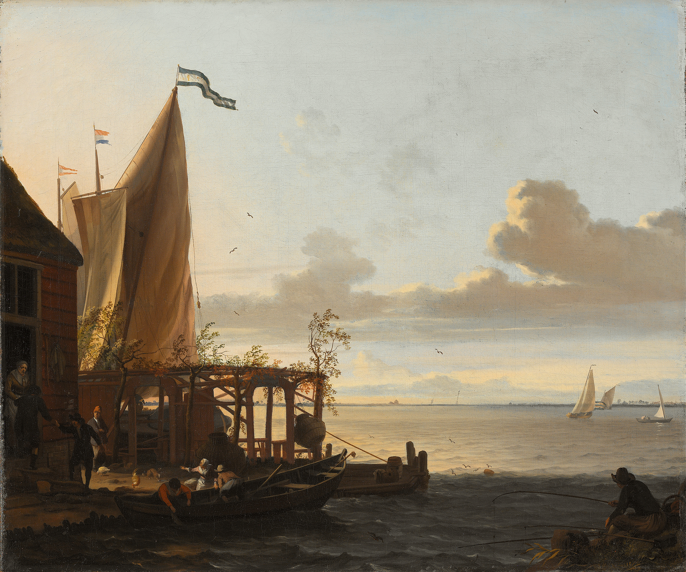 Small Harbour near a Tavern, by Ludolf Backhuysen, public domain