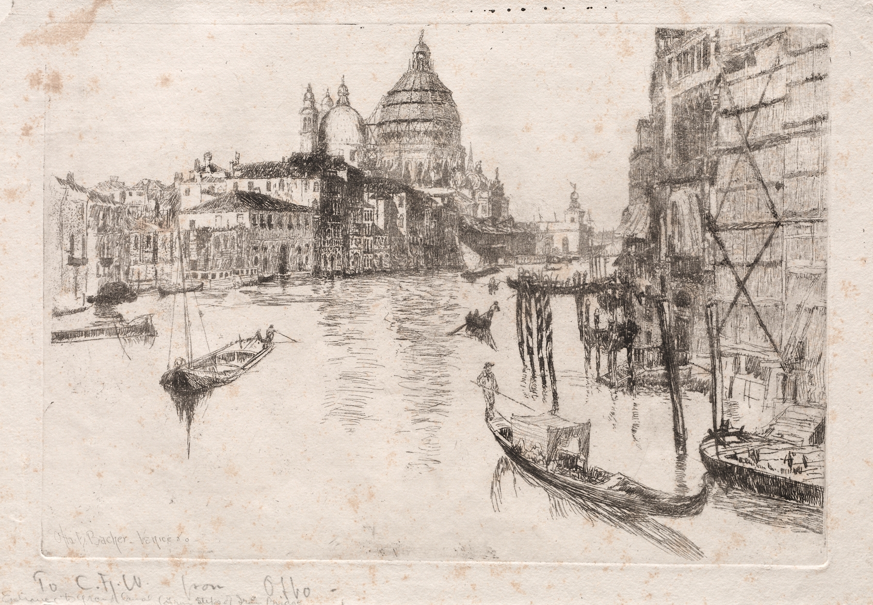Watercolour by Otto Henry Bacher depicting the Entrance to Grand Canal with vibrant reflections and light.