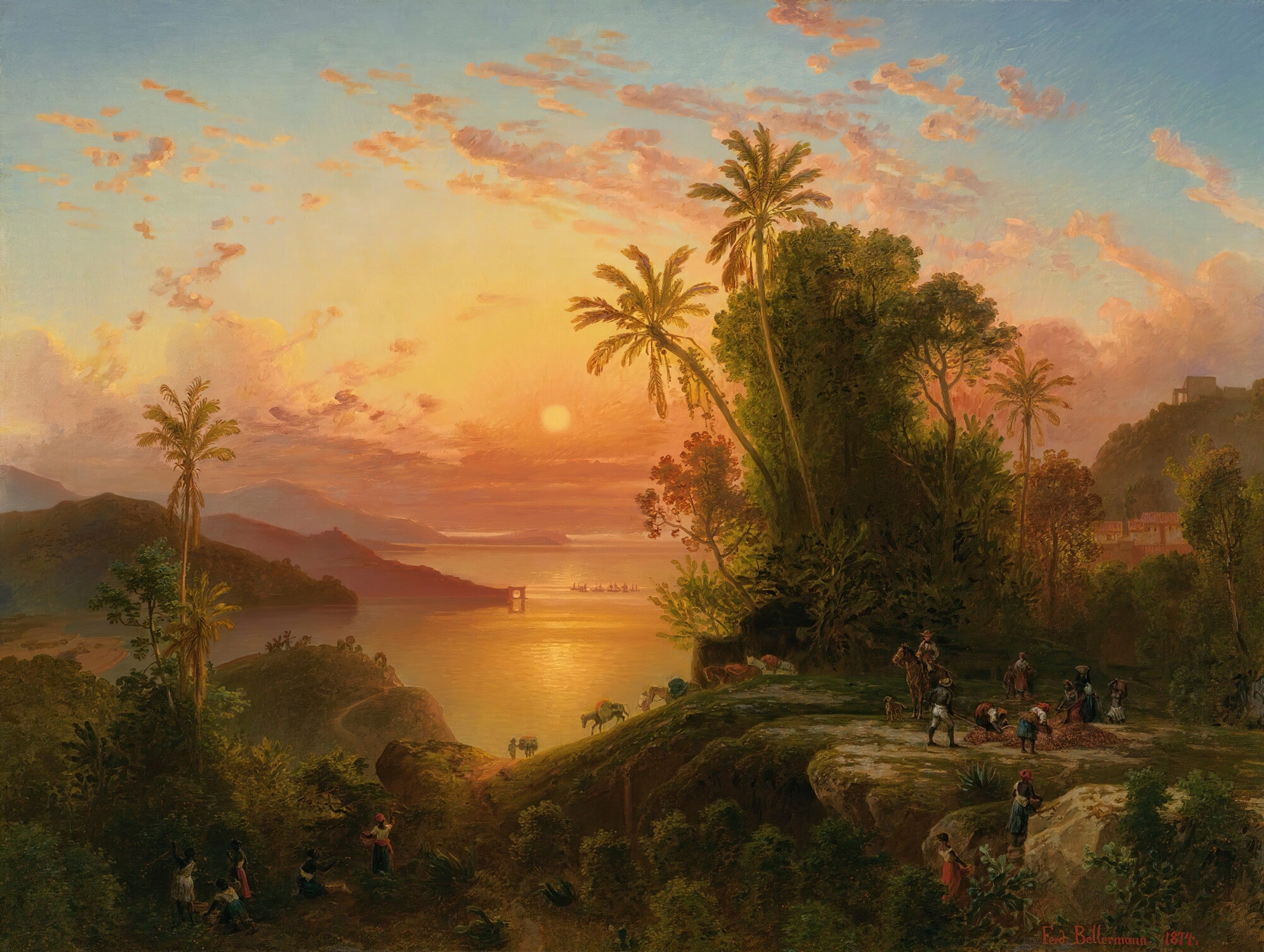 Marine scene at sunset, oil painting by Ferdinand Bellermann