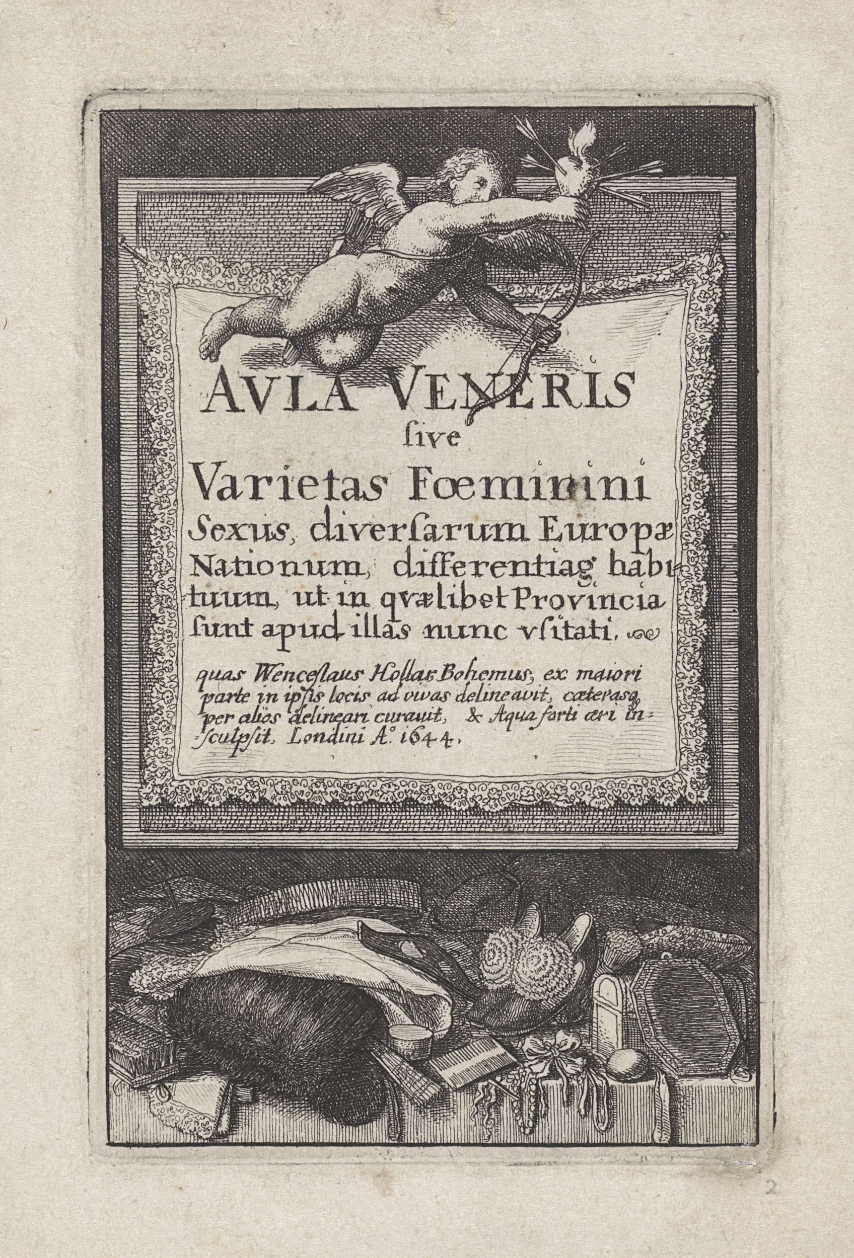 Aula Veneris etching by Wenceslaus Hollar depicting mythological figures and architecture.
